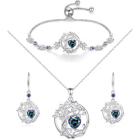FANCIME Tree of life June Birthstone Jewelry Set Sterling Silver Alexandrite Pendant Earrings Bracelet Birthday Mothers Day Gifts for women Wife Mom Her