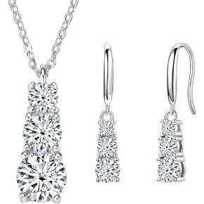 Moissanite 3 Stone Pendant Necklace and Drop Earrings set