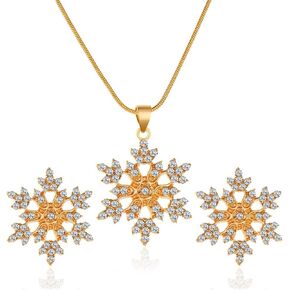 Snowflake Earrings and Necklace Set for Women Elegant Delicate Pave Crystal Cubic Zirconia Winter Frozen Flower Stud Earrings for Birthday Valentine Mother's Day Christmas Jewelry Gifts