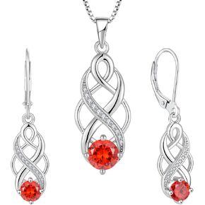 Infinity Irish Celtic Knot Jewelry Set for Women Garnet Necklace & Earrings January Birthstone Jewelry Gifts