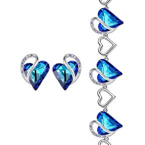 Leafael Infinity Love Heart Stud Earrings and Bracelet for Women, September Birthstone Crystal Jewelry, Silver Tone Gifts for Women, Rainbow Sapphire Blue
