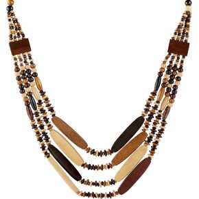 MINACHI Vintage Retro Wooden Beaded Multi Layered Long Necklace with Earrings Bonus Gift, Women's Jewelry, Holiday Accessories