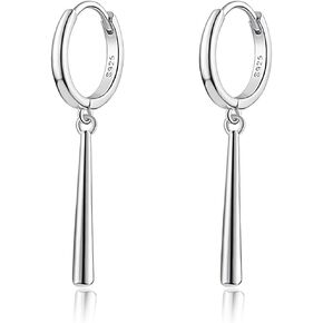 Reffeer Solid 925 Sterling Silver Bar Hoop Dangle Earrings for Women Teens Bar Dangle Earrings Minimalist Hoop Drop Earrings