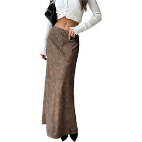 Milumia Women's PU Split Back Maxi Skirt Low Waist Bodycon Long Skirts