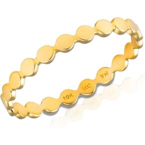 MAX + STONE Solid 10K Gold Rings for Women | Dotted 10k Solid Gold Ring for Women | Comfortable & Thin Gold Stackable Rings | Hypoallergenic 10K Solid Gold Band Ring in Size 6-8