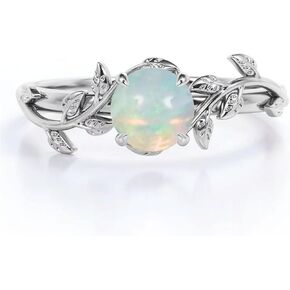 10K/14K/18K Gold Leaf Design Vine Gemstone Ring for Women 1 Carat Twig Art Deco Round Birthstone Statement Rings Jewelry Gift for Her