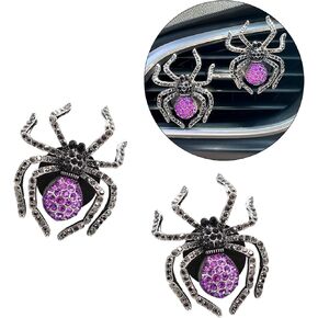 Goth Car Accessories 2pcs Purple Black Spider Car Air Freshener Vent Clips,Bling Spider Car Decorations,Horror Car Accessories Gothic Car Decor,Refillable Car Essential Oil Outlet Diffuser