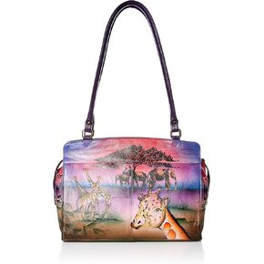 Anna by Anuschka Women’s Hand Painted Genuine Leather Large Satchel - Double Rope Handle, Magnetic Flap Closure