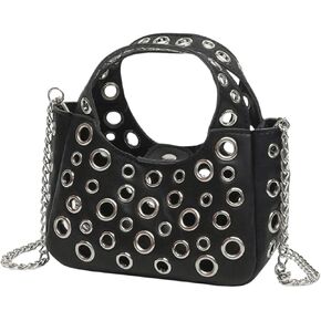 SHENHE Women's PU Leather Y2k Punk Mini Purse Chain Strap Crossbody Bag Small Satchel Top Handle Handbag