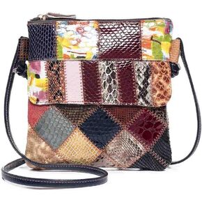 Random Color Splicing Crossbody Purse Women Multicolor Handbag Leather Colorful Shoulder Bag Travel Shopper satchel