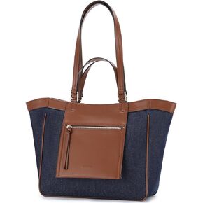 VASCHY Tote Bag Purse for Women, Fashion Canvas Vegan Leather Patchwork Satchel Shoulder Bag Handbag for Work