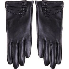 Nappaglo Nappa Leather Gloves Warm Lining Winter Button Decoration Lambskin for Women