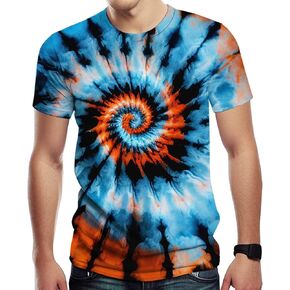 TiwBski Novelty Tie Dye Style T-Shirts for Men Spiral Streak Print Shirt with Short Sleeves