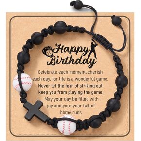 HGDEER Baseball Cross Bracelet, Adjustable Braided, Baseball Birthday Gifts for Teens, Teams, Son, Grandson, Brother with Quote Card