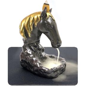 Backflow Incense Burner with 10 PCS Waterfall Incense Cones, Ceramic Horse Fountain Figurine Home Decor Statue Ornaments