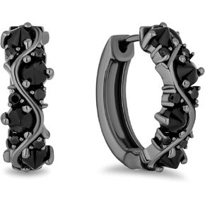 Jewelili Enchanted Disney Fine Jewelry Black Rhodium Over Sterling Silver with 1/8 CTTW Black Diamond and Black Onyx Maleficent Earrings