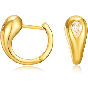 Cicy Bell 18k Gold Plated Chunky Earrings for Womens Teardrop Cubic Zirconia Huggie Hoop Earrings for Gifts