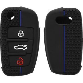 غطاء مفتاح السيارة kwmobile متوافق مع غطاء مفتاح السيارة Audi 3 Button Flip - حافظة واقية من السيليكون لمفتاح السيارة - أسود/أحمر