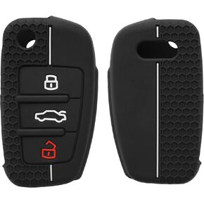 kwmobile Car Key Cover Compatible with Audi 3 Button Flip Key Key Cover - Silicone Protective Car Key Fob Case - Black/Red