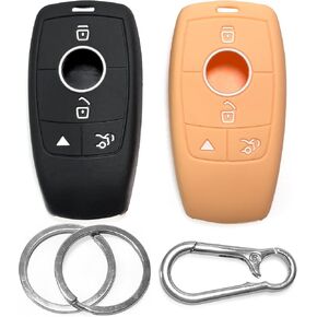 2-Pack Click&Fit Silicone Key Fob Covers Compatible with 2017-2021 Mercedes A C-Class CLA CLS GLC GLA GLK GL SLK GT SLS E-Class G-Class S-Class – Car Remote Key Protectors, 4-Buttons, Black&Gray