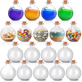 Tessco 18 Pieces 8.5 oz Halloween Decor Potion Bottles with Cork lids, Round Transparent Glass Apothecary Bottles, Witch Potion Bottles Decor, Decorative Jar for Halloween Decorations Indoor
