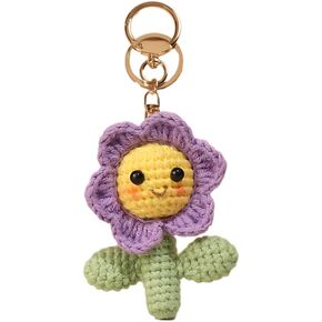Sun Flower Cartoon Keychain Crochet Plush Keychain Backpack Key Chain Cute Women or Girls Keychain Party Gift ﻿