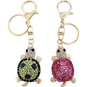 2PCS Cute Crystal Turtle Keychain for Girls Women Rhinestone Sparkling Keychain Bag Pendant Handbag Charm for Car Key Bag Accessory Gift