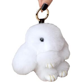 Ferris Bunny Keychain Soft Cute Faux Rabbit Fur Plush Fluffy Keychain Keyring for Women Perfect With Keys, Handbag, Backpack