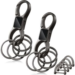 2 Pcs Keychain Quick Release Spring with 8 Stainless Key Rings and 4 D Rings Detachable Car Key Chain Spring Clip