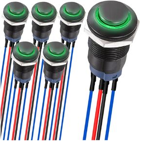 6 قطع 12 مم زر ضغط LED بغطاء أسود مع أسلاك مسبقة IP65 مفتاح ضغط مقاوم للماء 1NO 1 عادة قفل ذاتي مع LED أخضر للسيارات والمعدات الطبية للقوارب البحرية