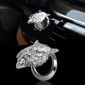 TOMALL Car Engine Start Button Cover Aluminum Push Start Button Ring Sticker for Car Interior Accessories Wolf Head Shape Ignition Button Emblem Decoration Universal for Car Accessories (Gun Black)