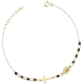14K Solid Gold, Gold Plated, or 18K Gold Vermeil Rosary Bracelets for Women, Adjustable Cross Bracelets with Onyx, Pearl, and Religious Charms