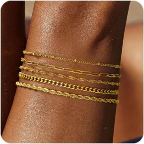 Non Tarnish Dainty Gold Bracelet Stack for Women Waterproof, Thin Chain Stackable Bracelet Set for Women Small Wrist,Gold Plated Jewelry,6Inch