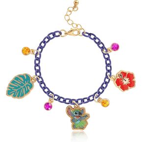 Disney Stitch Charm Bracelet for Women Official License, 6.5"+1" Fashion Jewelry Bracelet with Stitch Charms