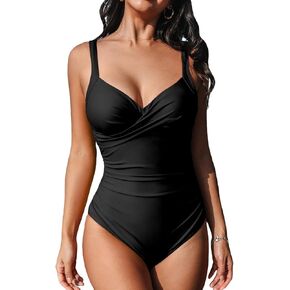 CUPSHE Women's One Piece Swimsuit V Neck Bathing Suit Front Wrap Ruched Push up Cups Wide Adjustable Straps