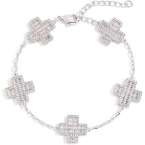 Iced Out 5A Cubic Zirconia Five-Flower Lucky Bracelet, Adjustable Chain Bracelet Dainty Four Leaf Clover Bracelets For Women Trendy, White Gold Plated Stack Bracelets