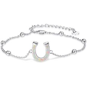 Palpitate Created Opal Horseshoe Bracelet Sterling Silver Horse Gift for Women Jewelry Equestrian Gifts for Horse Lovers