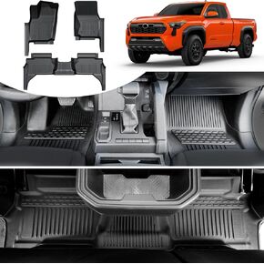 Floor Mats for Toyota 2024 Tacoma Accessories Double Cab, TPE All Weather Floor Liner for Toyota Tacoma 2024 Waterproof Replacement 2 Rows Mats