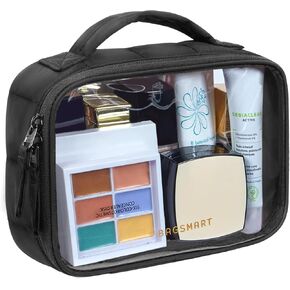 BAGSMART Clear TSA-Approved Toiletry Bag, Puffy Edges Travel Makeup Bag, Large Opening with Handle, Clear Cosmetic Bag with Double Zipper for Women in Kuwait