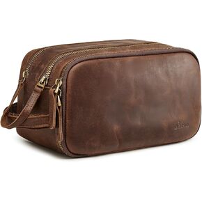 S-ZONE Leather Travel Toiletry Bag for Men Women Traveling Cosmetic Shaving Bags Dopp Kit
