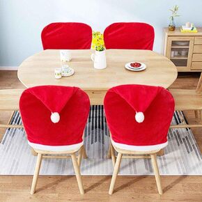 happylain 2 PCS Christmas Chair Covers, Downy Santa Claus Hat Slipcover Xmas Chair Back Cover for Christmas Dinning Room Decoration