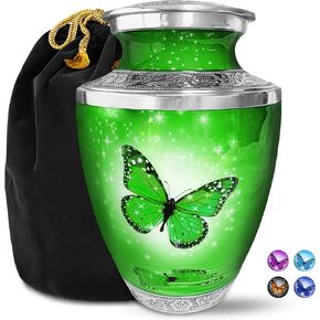 Cremation Urns for Human Ashes - Green Butterfly Large Decorative Urn for Adult Men & Women - Burial Urns for Adult Human Ashes