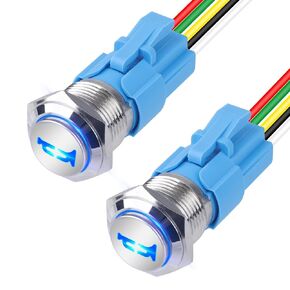 Linkstyle Horn Button Switch, 16MM Momentary Push Button Switch LED Metal Horn Switch Speaker for 12V Marine Boat Auto, 2Pcs Blue