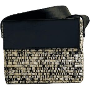 ARTOUARZAZATE Handwoven Raffia Basket with Leather Handles, Natural and Black