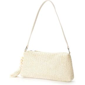 OYOANGLE Women's Straw Shoulder Handbag Tassel Square Mini Purse Summer Vacation Beach Handbags