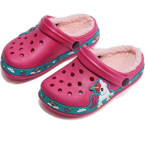 Toddler Lined Clog Slippers Winter Garden Sandals Kids House Shoes Warm Slip On Sneakers Cartoon Slides for Boys and Girls