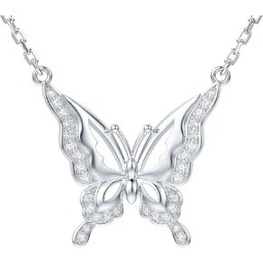 THELANDA Genuine Moissanite Sterling Silver Butterfly Pendant Necklace, Adjustable 18-20 Inch, Elegant Jewelry for Women