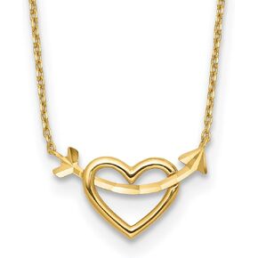 14k Yellow Gold Polished Heart with Arrow 18 inch with 2 inch ext Necklace 14 mm x 8 mm
