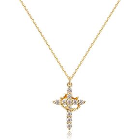 Crystal Cross Necklace for Women Cross Rotated Crown Necklace Gold Cross Pendant Necklace Dainty Cross Cubic Zirconia Necklace Cross Necklace Jewelry for Men Women