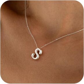 Bubble Letter Necklace Silver For Women,Sterling Silver Plated Balloon Initial Letter Pendant Necklace,Dainty Charm Chunky Initial Necklaces For Women,Custom Name Necklace Jewelry Gift For Women